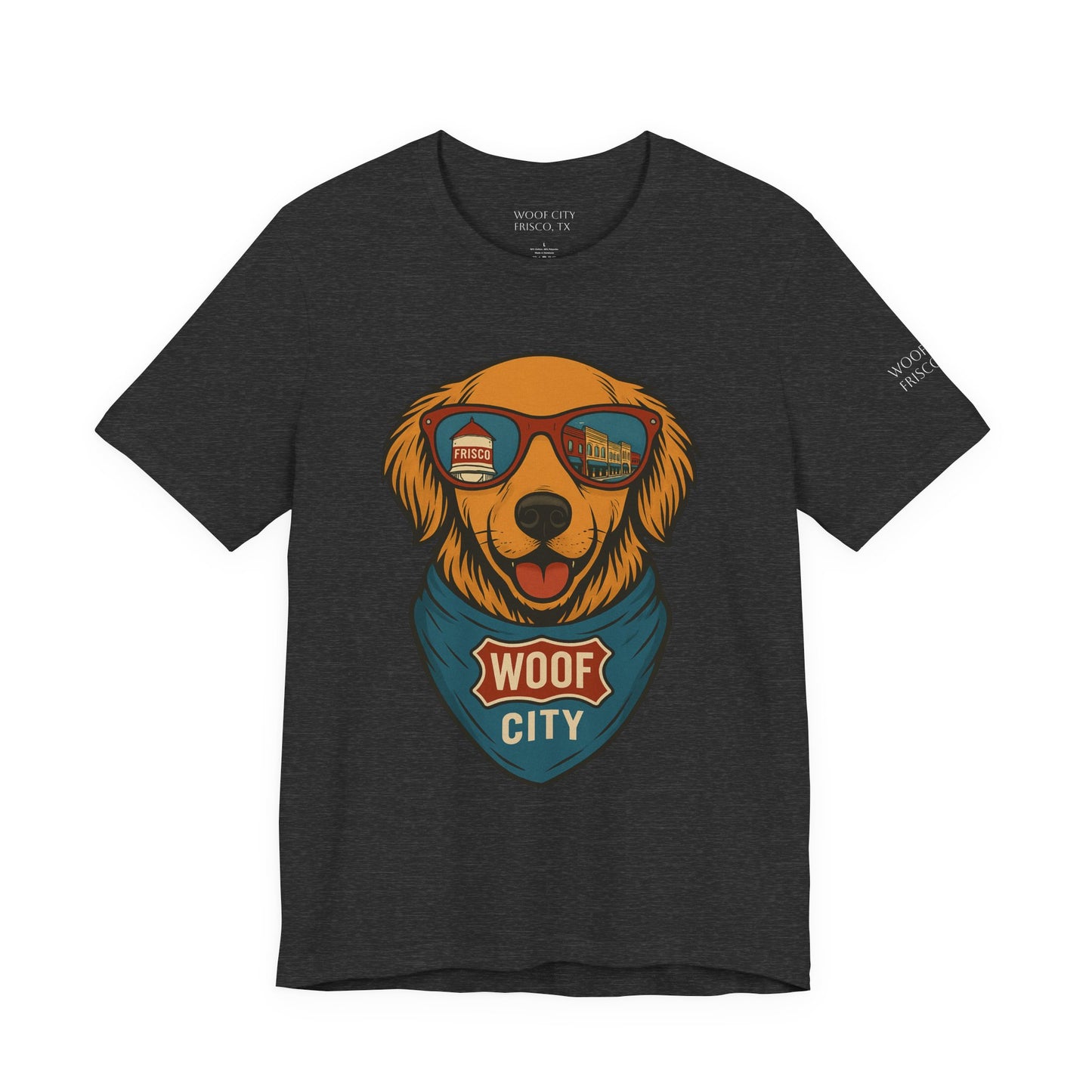 Woof City Rail District Red Golden Retriever Tee – Frisco’s Favorite Dog Shirt