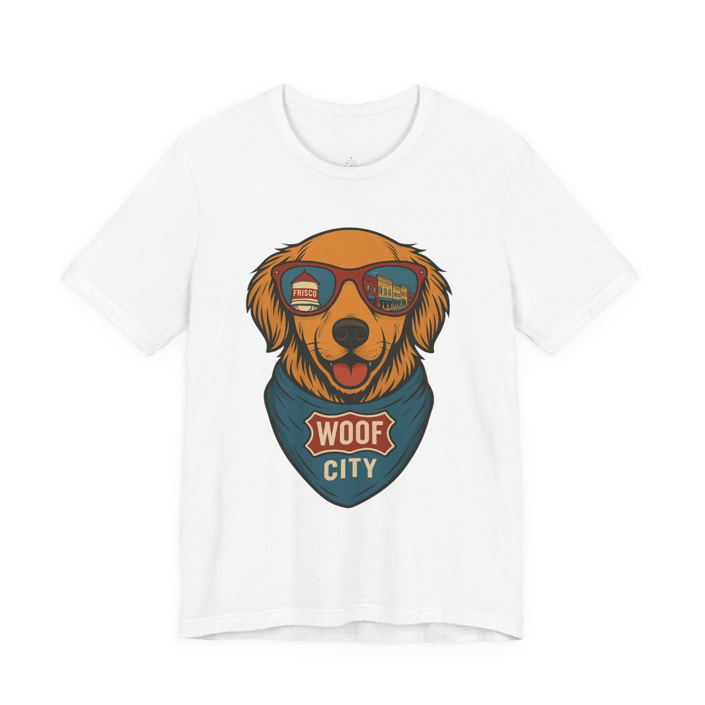 Woof City Rail District Red Golden Retriever Tee – Frisco’s Favorite Dog Shirt