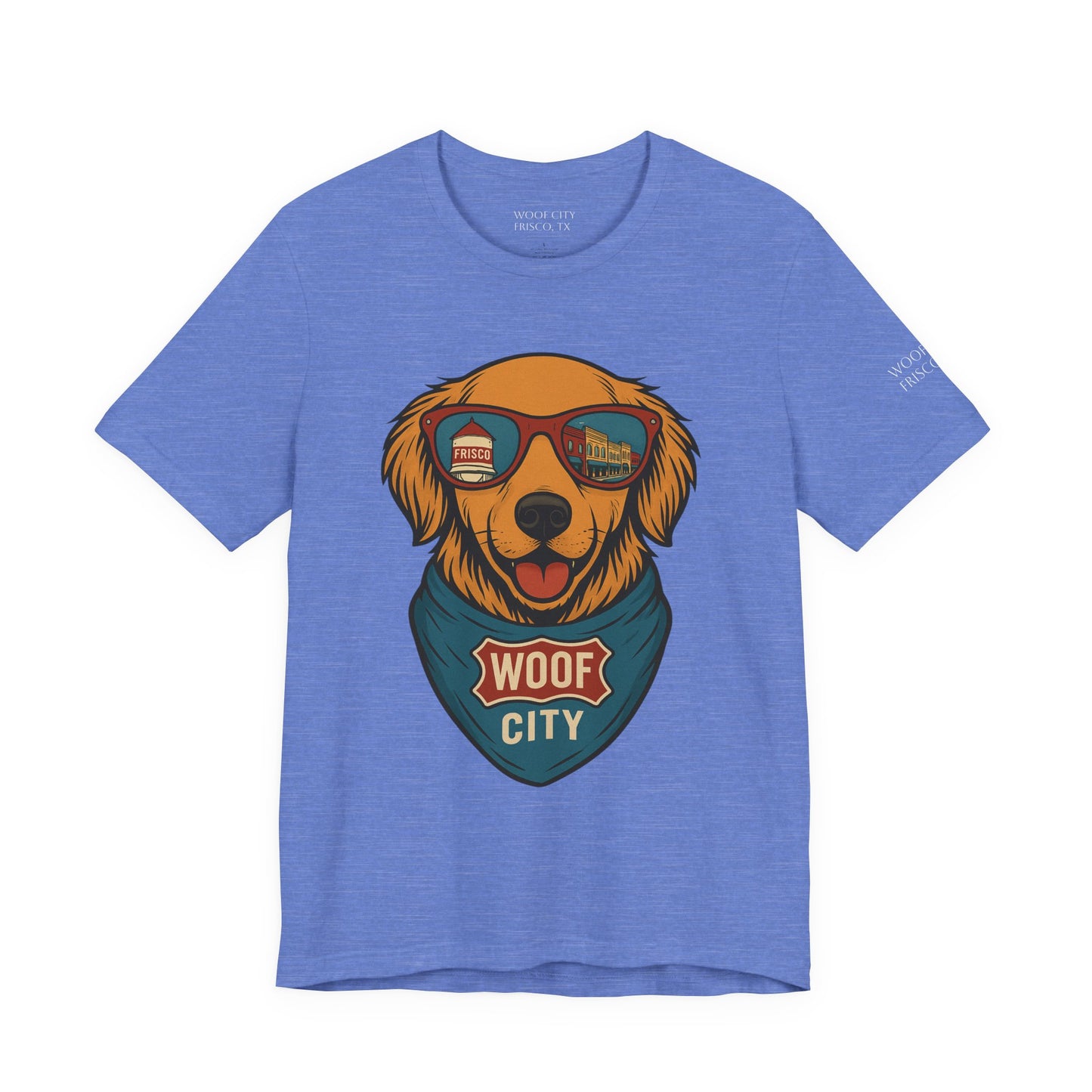 Woof City Rail District Red Golden Retriever Tee – Frisco’s Favorite Dog Shirt