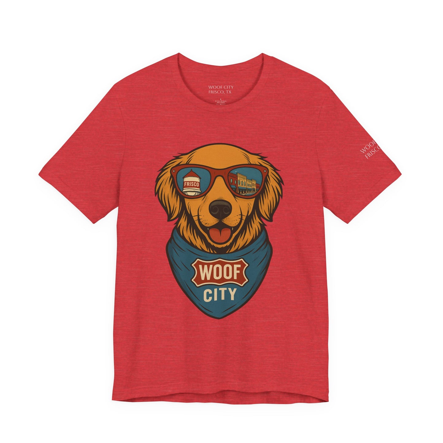 Woof City Rail District Red Golden Retriever Tee – Frisco’s Favorite Dog Shirt