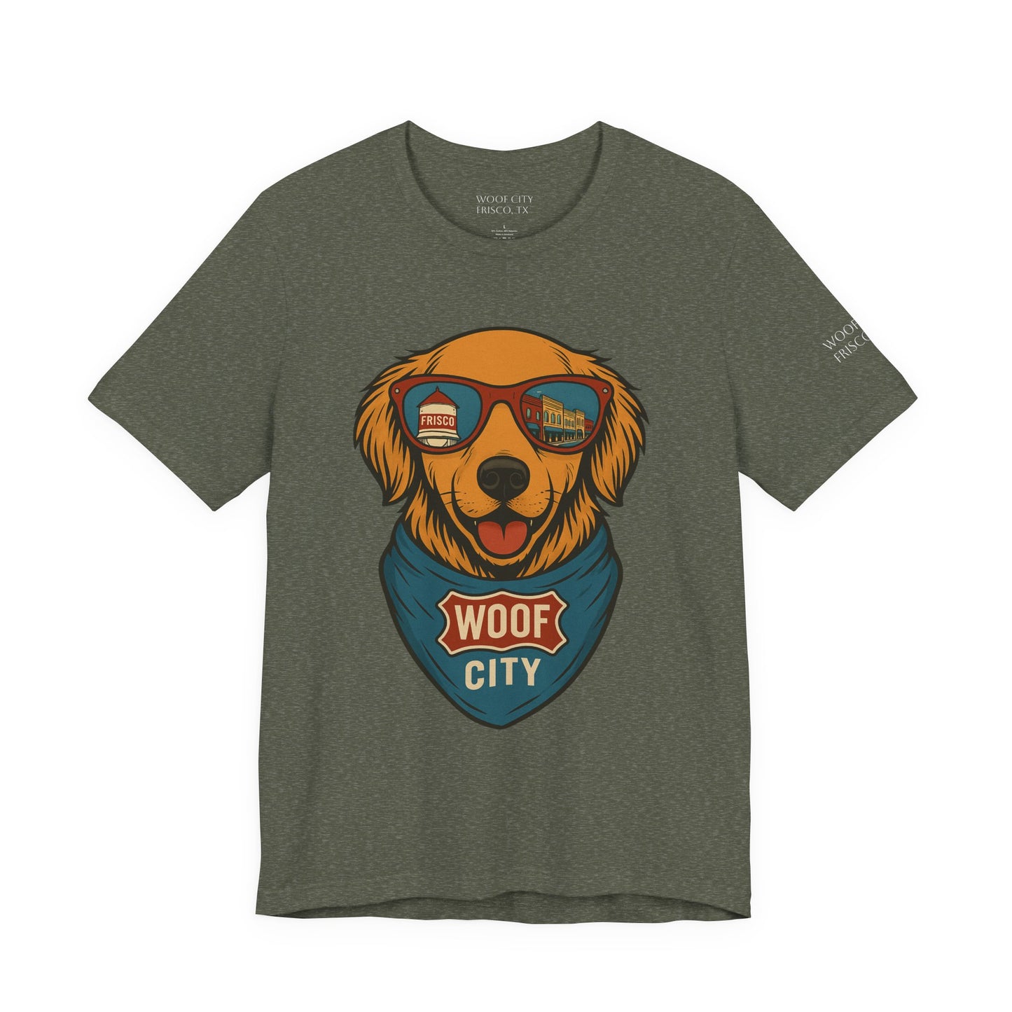 Woof City Rail District Red Golden Retriever Tee – Frisco’s Favorite Dog Shirt