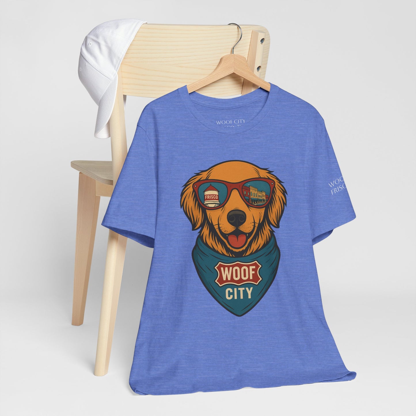 Woof City Rail District Red Golden Retriever Tee – Frisco’s Favorite Dog Shirt