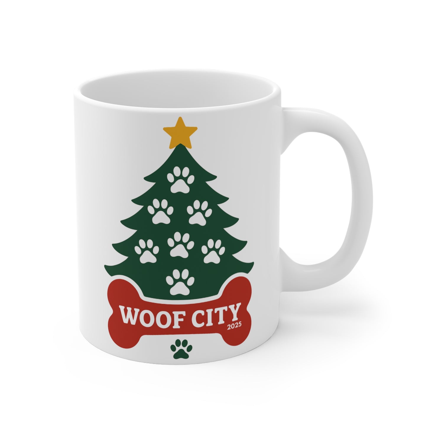 Woof City 2025 Holiday Mug — 11oz Festive Dog-Themed Coffee Cup