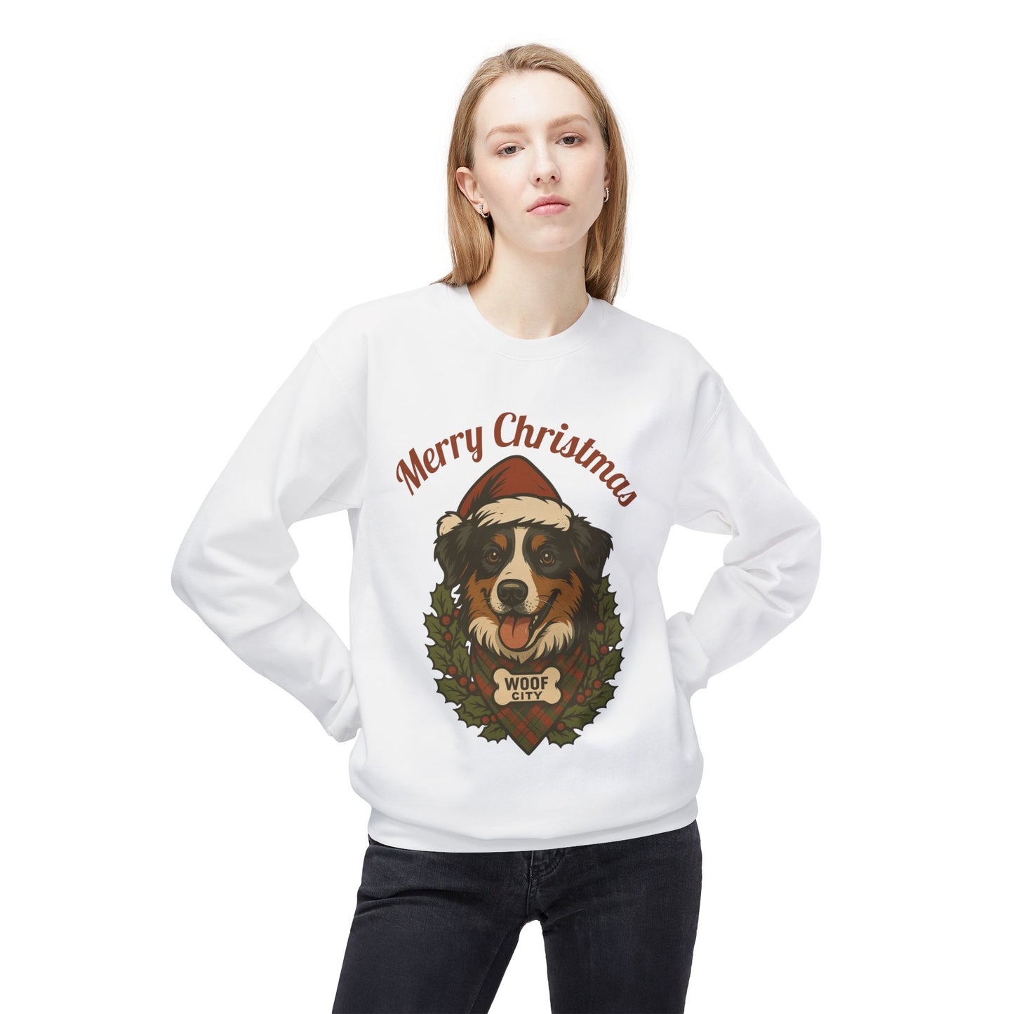 Australian Shepherd “Merry Christmas” Sweatshirt – Woof City Holiday Edition