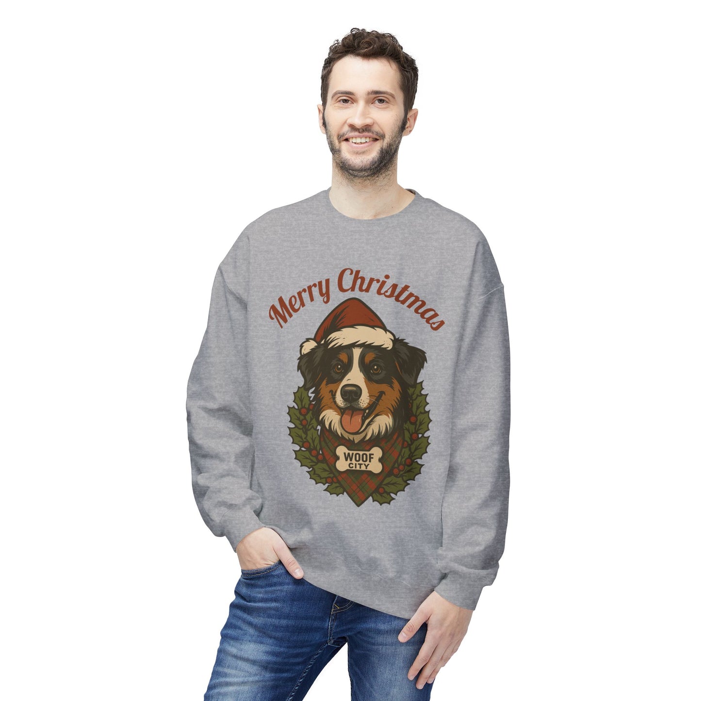 Australian Shepherd “Merry Christmas” Sweatshirt – Woof City Holiday Edition