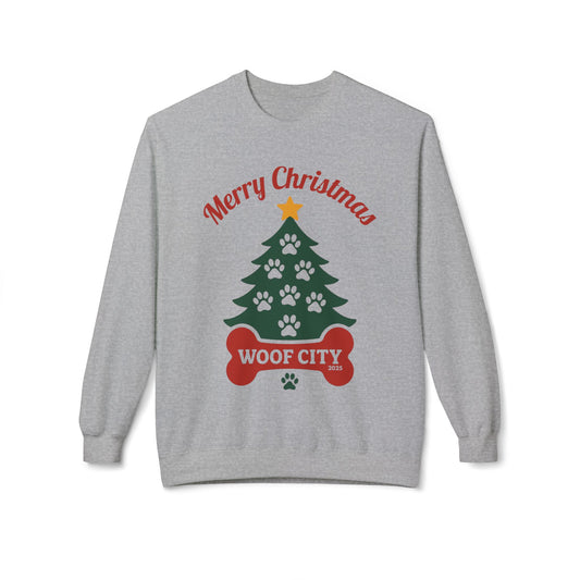 Merry Christmas Woof City Tree Sweatshirt – 2025 Edition