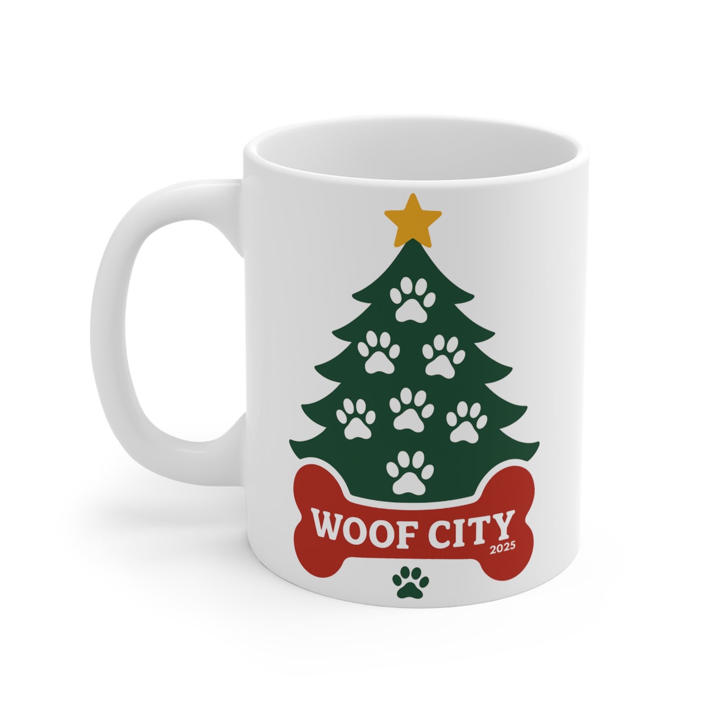 Woof City 2025 Holiday Mug — 11oz Festive Dog-Themed Coffee Cup