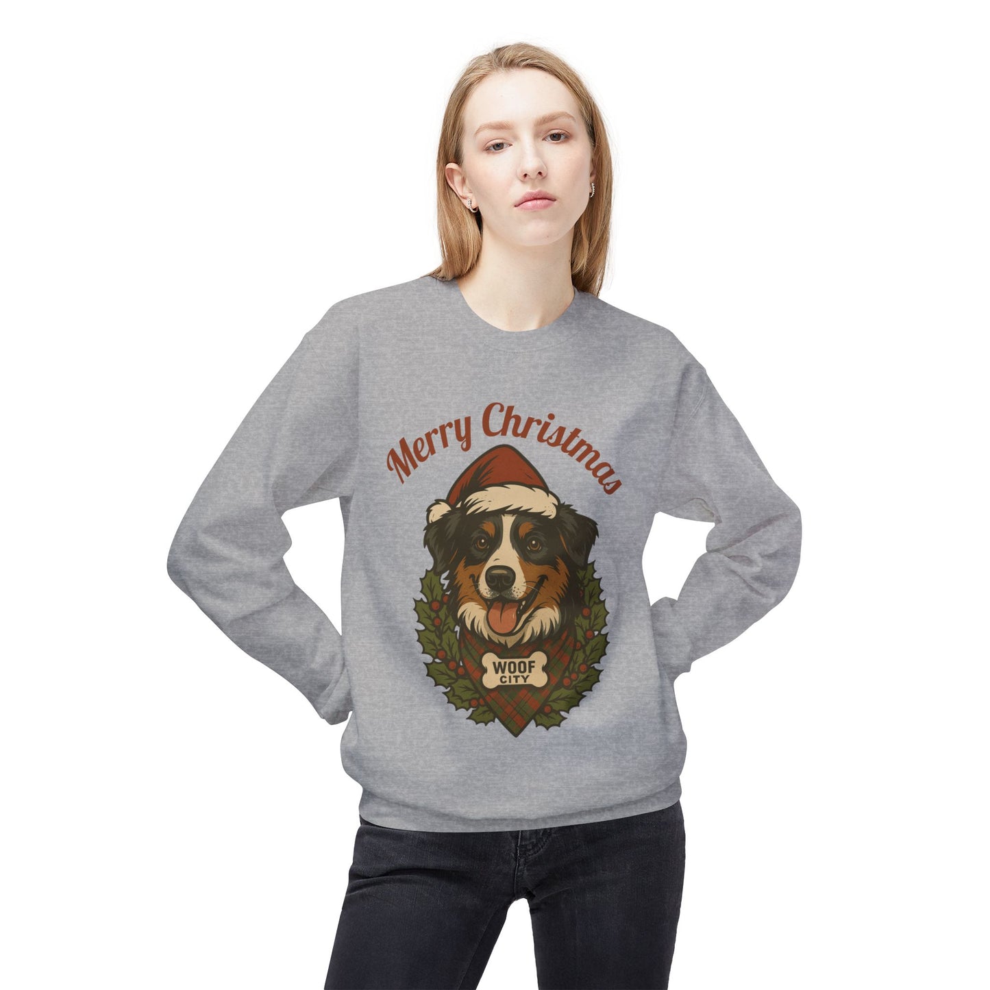Australian Shepherd “Merry Christmas” Sweatshirt – Woof City Holiday Edition